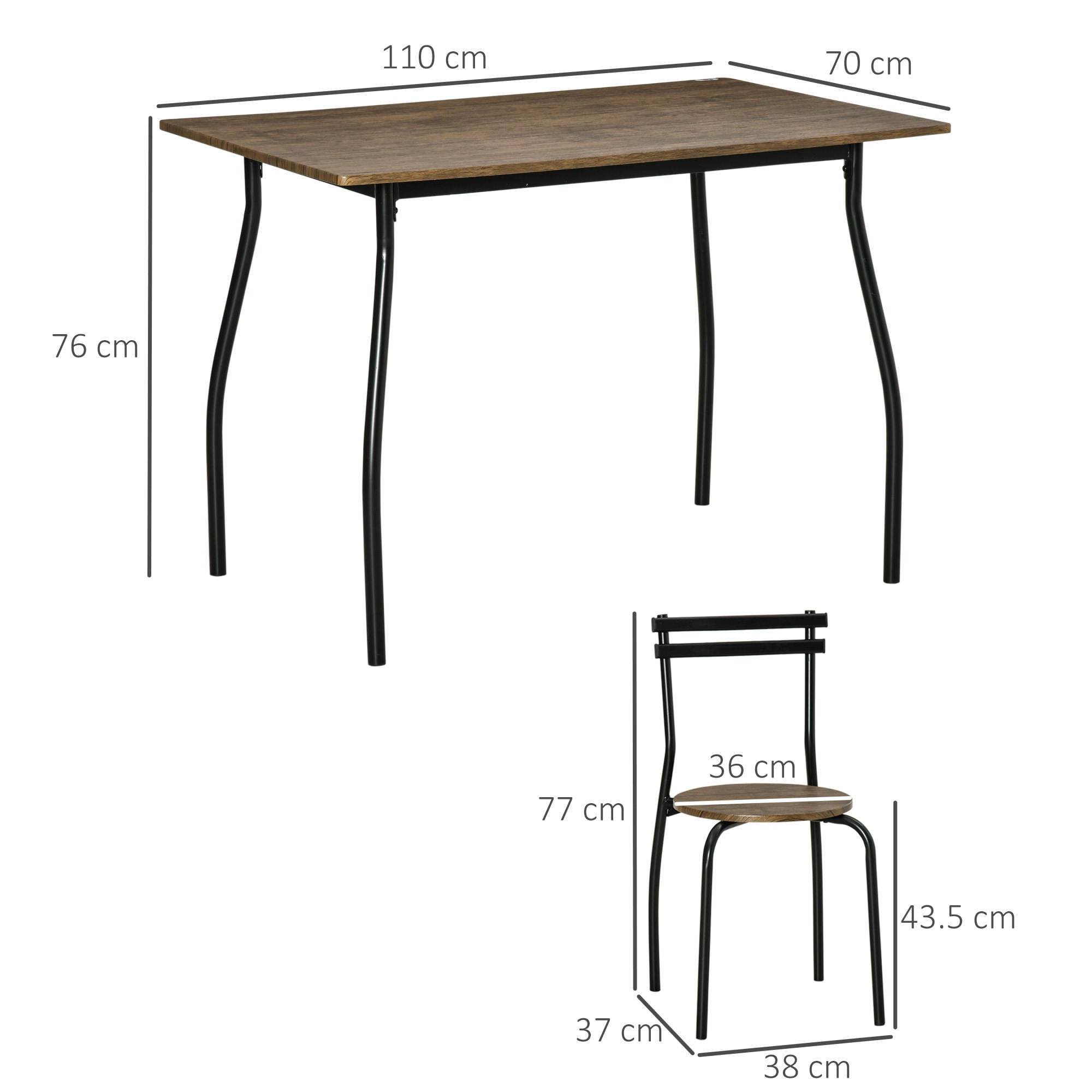 EASYCOMFORT Set Tavolo e Sedie 5pz, Tavolo da Pranzo Rettangolare in  Metallo e MDF e 4 Sedie da Pranzo Grigio e Nero