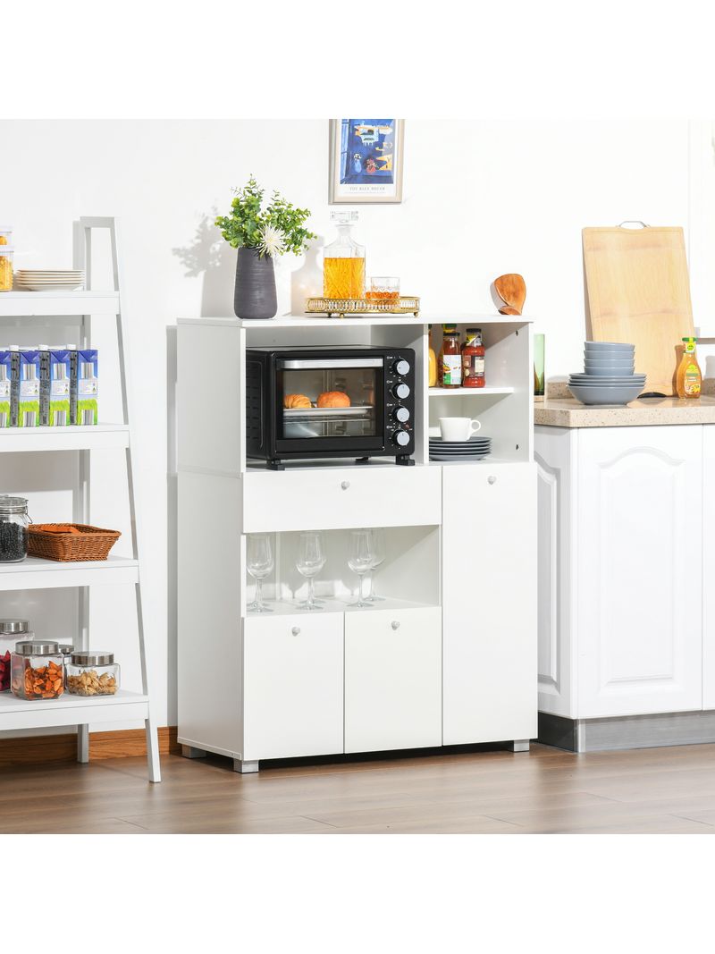 Mobile credenza da cucina con ripiani cassetti e armadietti in legno bianco  - BricoBravo