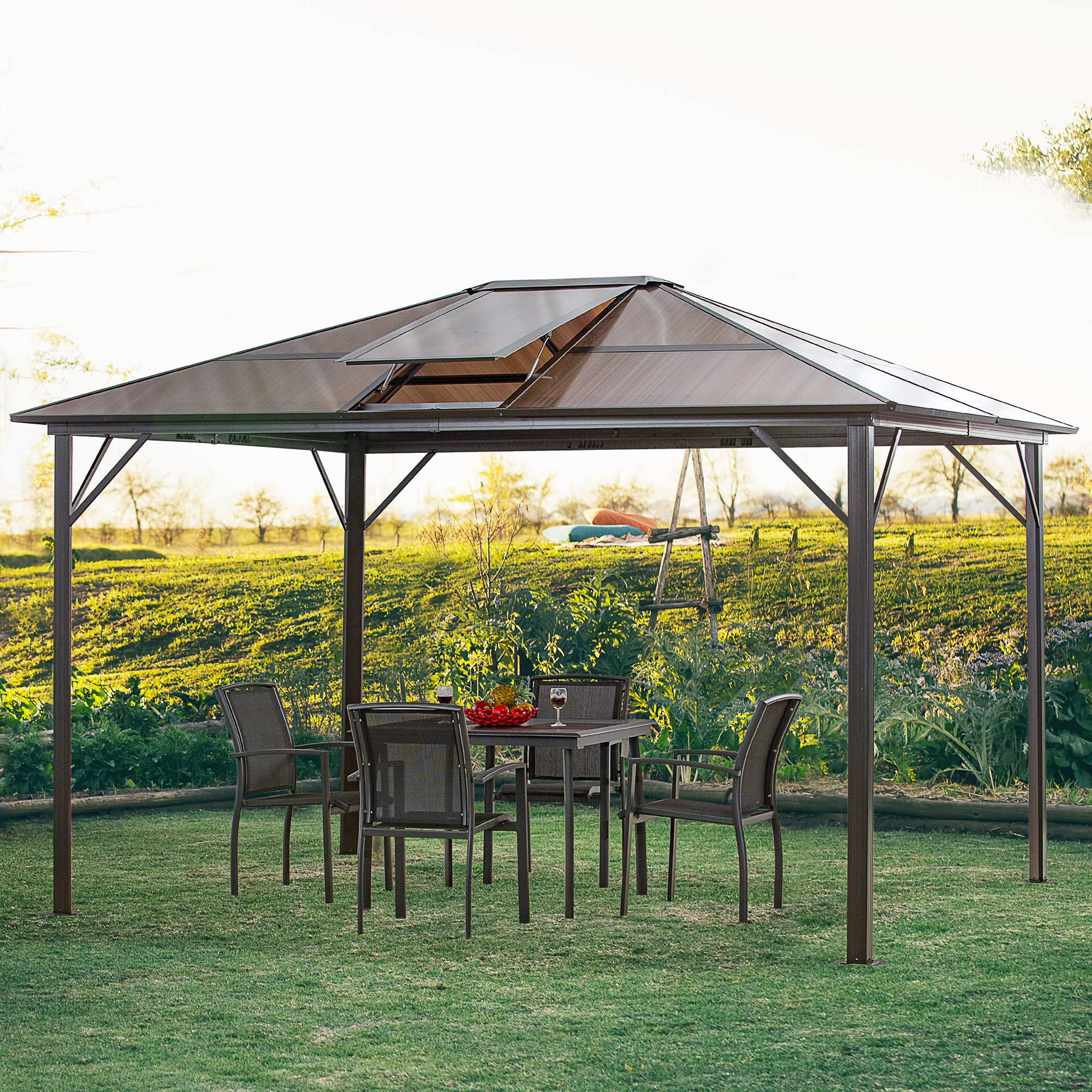 EASYCOMFORT Gazebo da Giardino con Tettuccio Apribile in Policarbonato  Anti-UV 50+ - BricoBravo