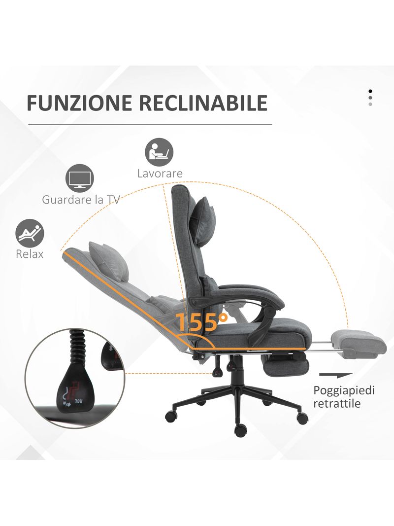 EASYCOMFORT Sedia da Ufficio Ergonomica ad Altezza Regolabile con Braccioli  e Poggiapiedi, 66x70x115-123 cm, Grigia - BricoBravo