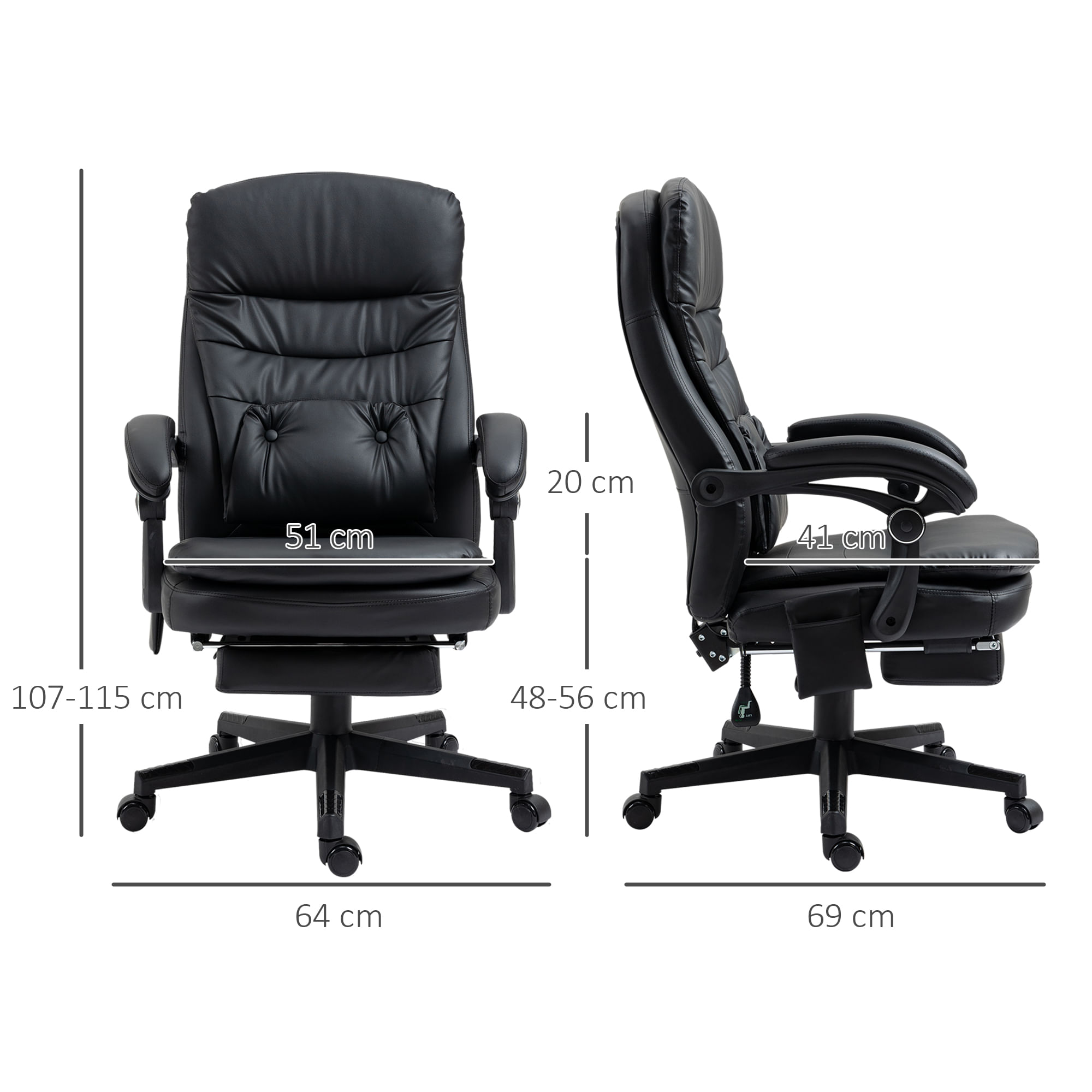 EASYCOMFORT Sedia da Ufficio Ergonomica in pelle PU Nero, Sedia da