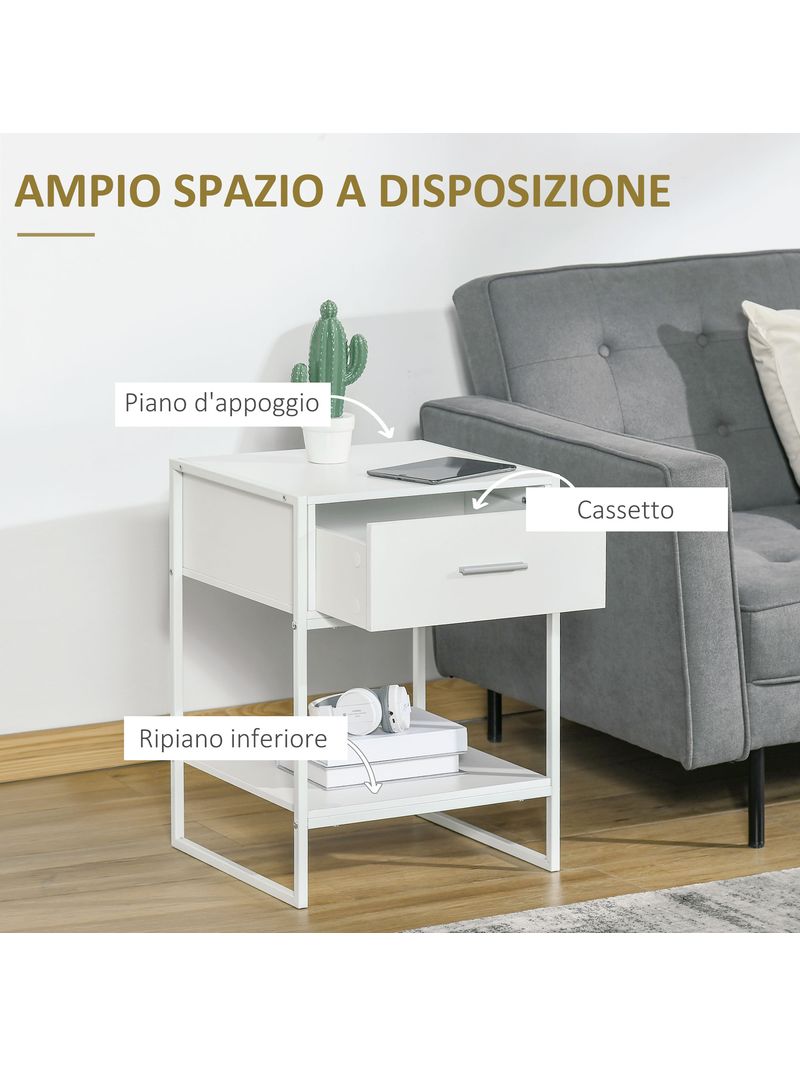 EASYCOMFORT Comodino Moderno Set 2 Pezzi con Cassetto e Ripiano