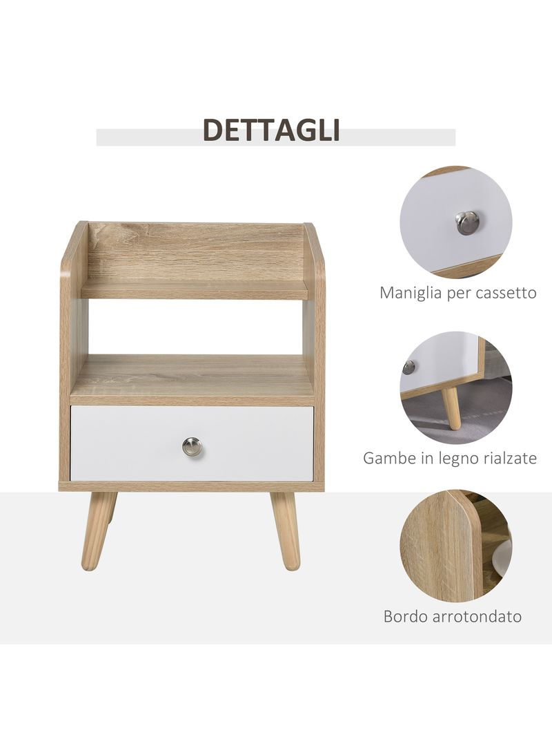 EASYCOMFORT Comodino Salvaspazio Mobiletto con Cassetto e Mensola in Legno  37x30x48cm - Rovere/Bianco