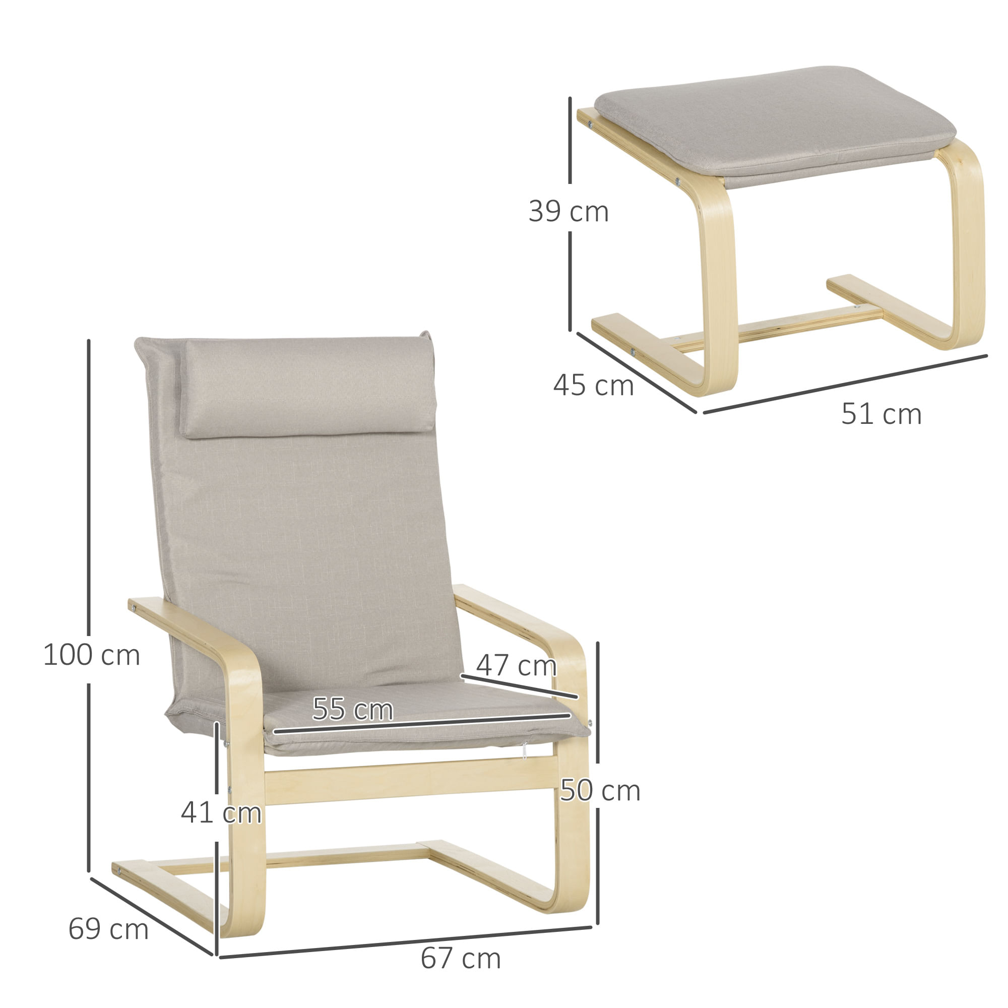 EASYCOMFORT Poltrona Relax con Poggiapiedi per Interni, Set 2