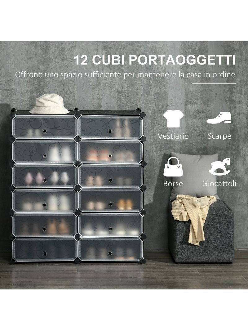 EASYCOMFORT Mobile Scarpiera Modulare Salvaspazio, 6 Cubi 45x35x17cm in  Plastica PP e Acciaio, 45x36.5x108cm, Bianco