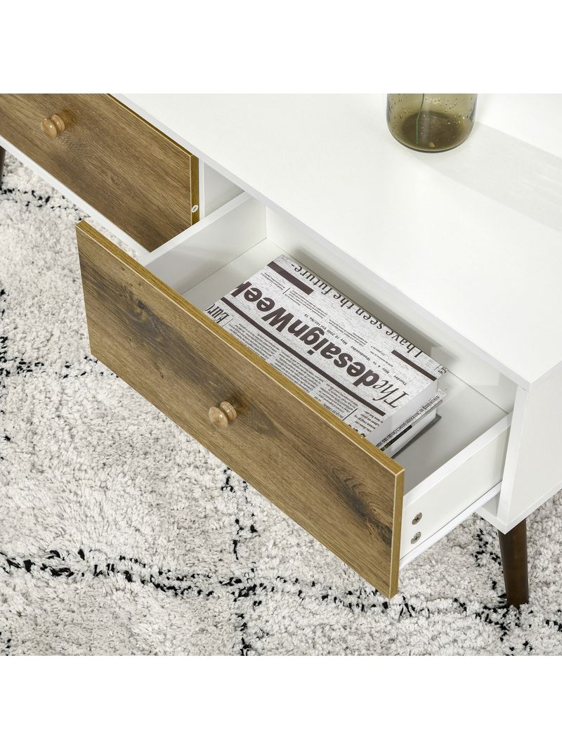 EASYCOMFORT Tavolino da Salotto in Stile Nordico con 4 Cassetti,  100x53.3x45cm - Bianco/Legno - BricoBravo