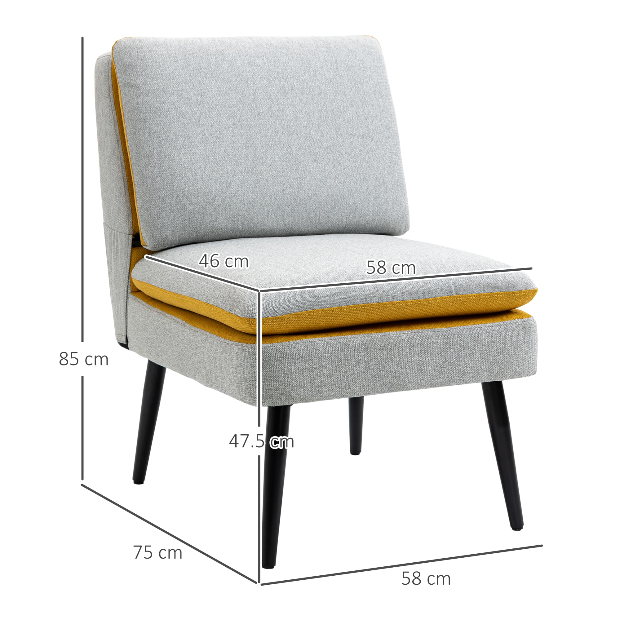 EASYCOMFORT Poltroncina di Design Imbottita con Gambe in Acciaio e Tessuto  Grigio e Giallo, 58x75x85cm - BricoBravo