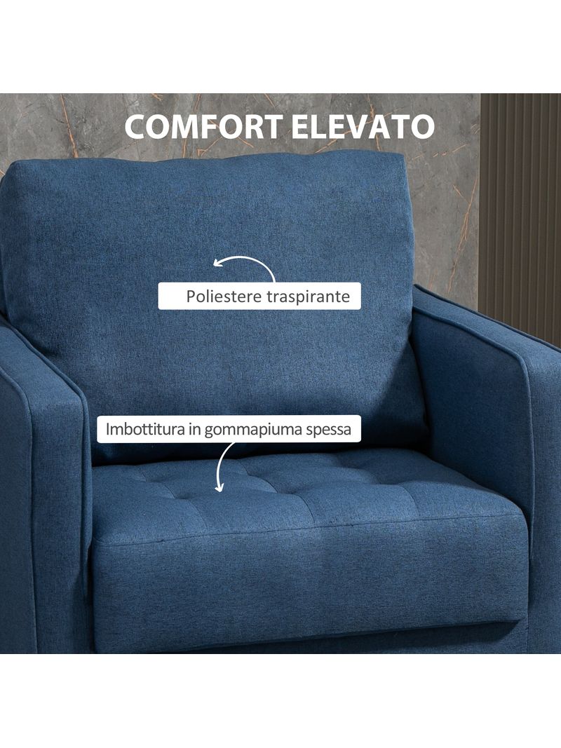 EASYCOMFORT Poltrona Moderna da Soggiorno e Camera da Letto con Seduta  Imbottita e Tessuto Effetto Lino, 76x68x80 cm, Blu