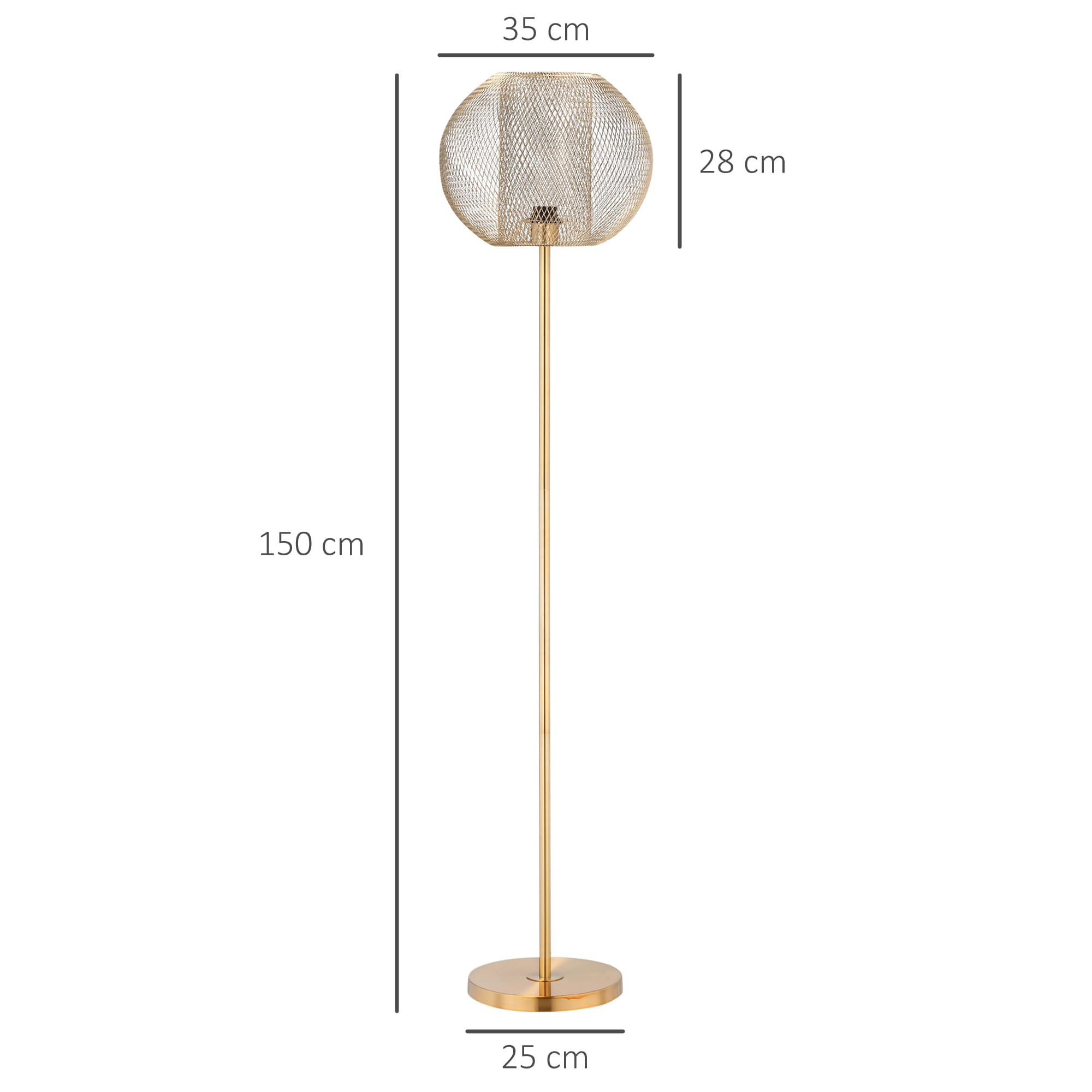 EASYCOMFORT Lampada da Terra Moderna in Metallo con Paralume dal Design  Sferico, E27 40W, ?35x150cm - Oro - BricoBravo