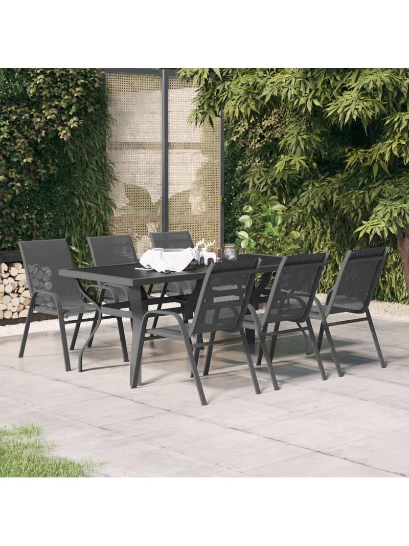 Set da Pranzo per Giardino 7 pz con Cuscini Grigio e Nero 3095988 -  BricoBravo