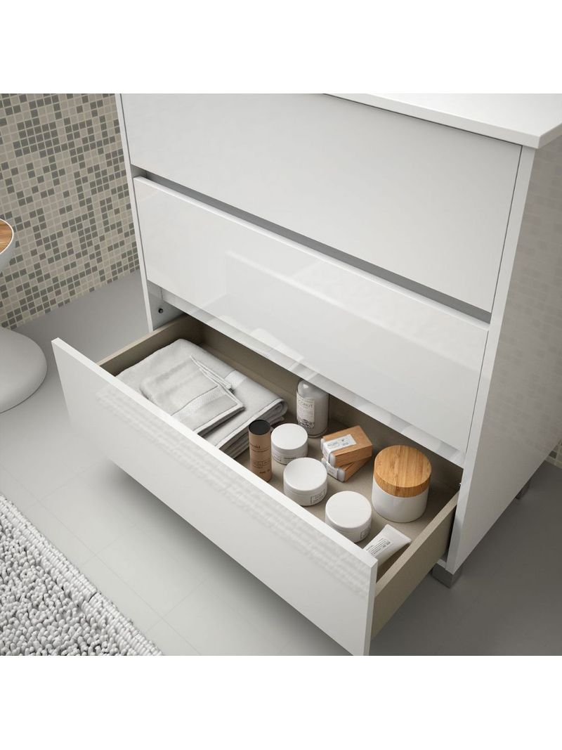 Mobiletto Bagno Vicco Irma - Bianco Lucido, 30x81x30 Cm, Con Specchio, Scaffali Aperti E Chiusi - Foto 4