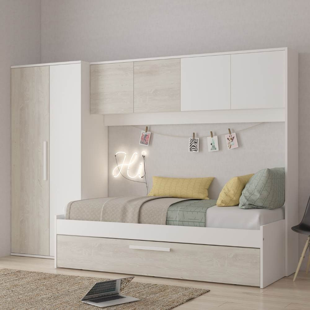 Cameretta con letto singolo e scrivania - Colore bianco consumato