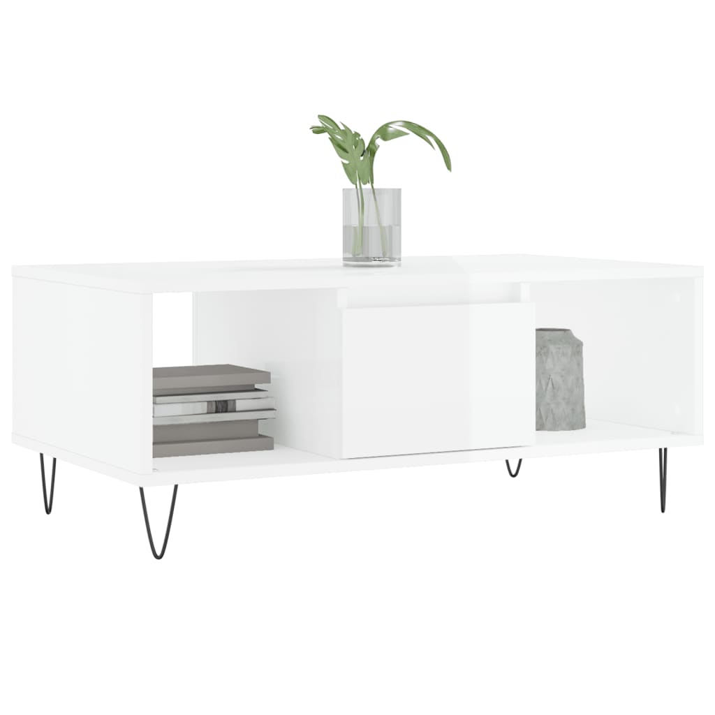Tavolino Salotto Bianco Lucido 90x50x36,5 cm Legno Multistrato 830590 -  BricoBravo