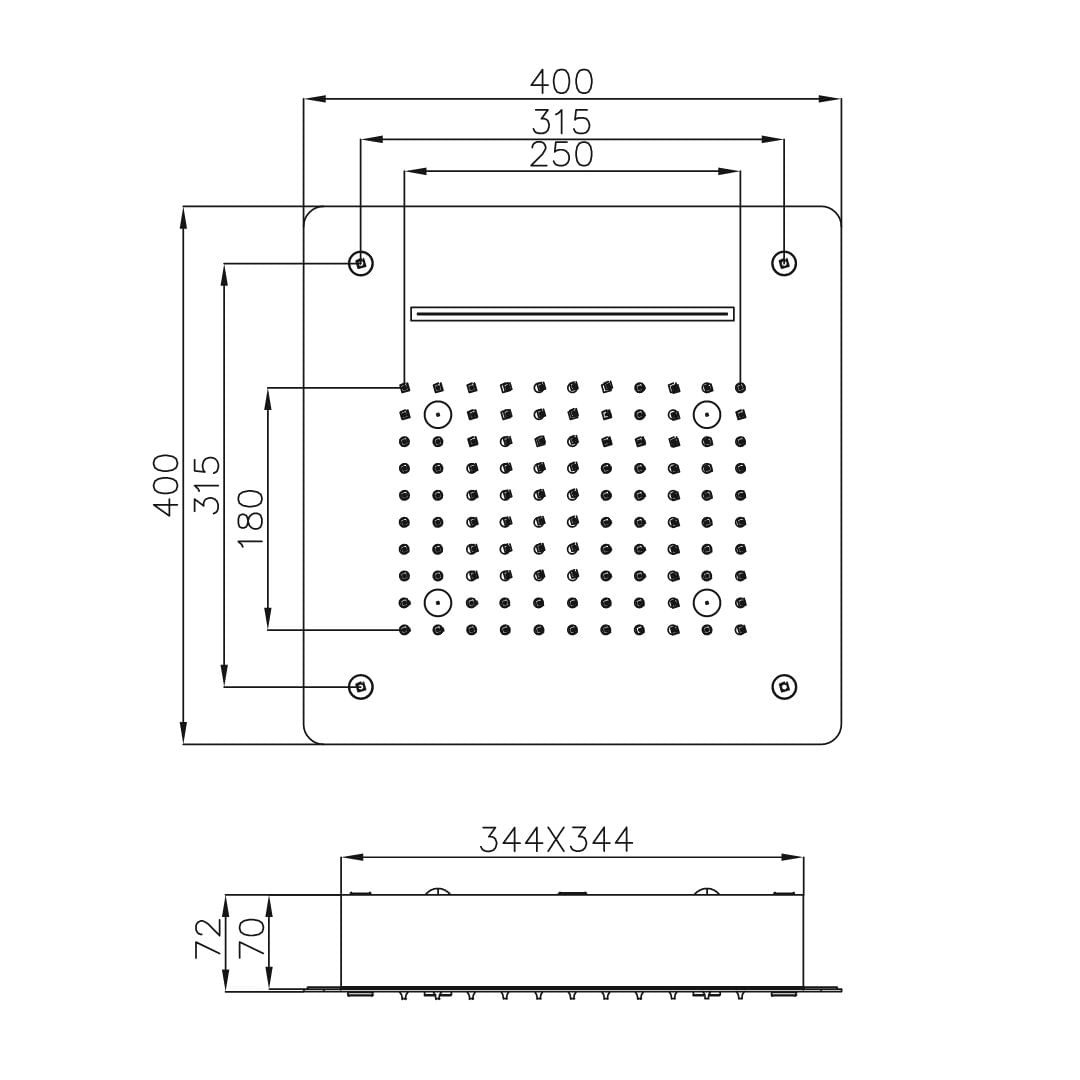 Soffione Doccia LED a Soffitto Installazione Da Incasso Con Cascata Acciaio  Inox Quadro