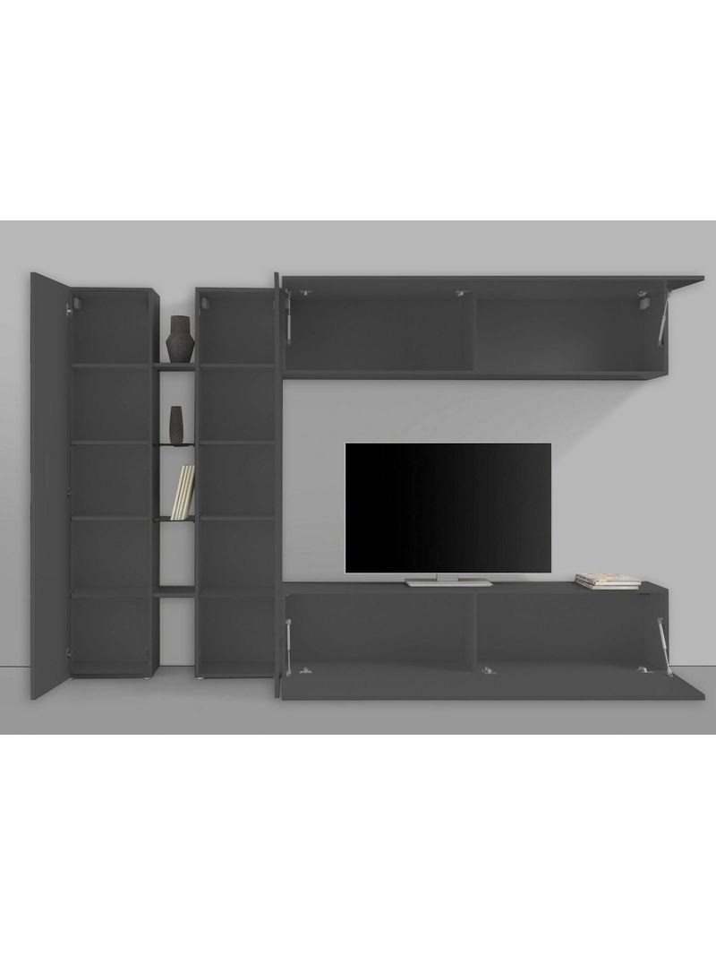 Parete attrezzata dboudr set salotto porta tv a 4 ante mobile soggiorno  multiuso 100 made in italy cm 280x30x180 antracite - BricoBravo