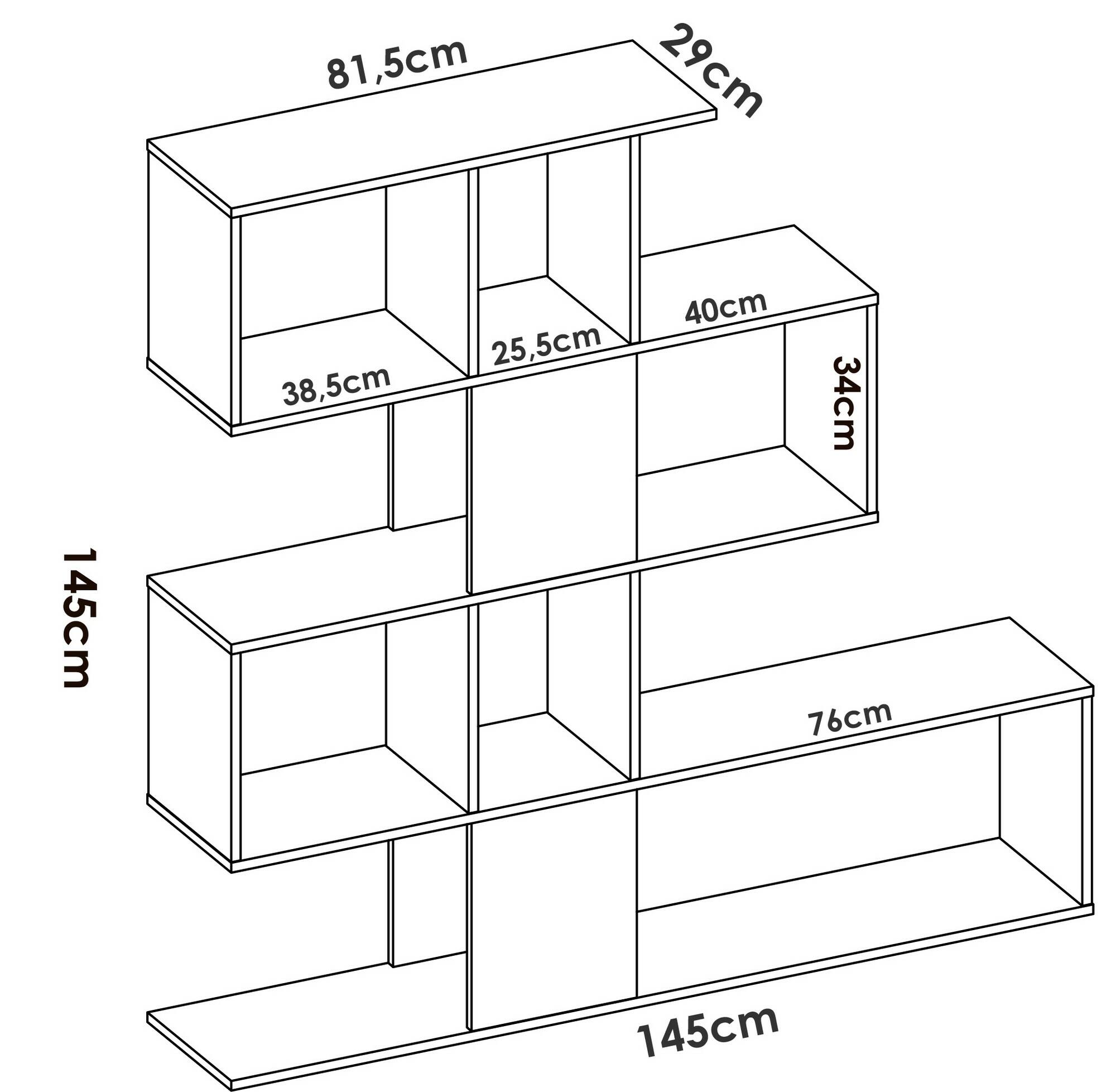 Libreria Dkala, Scaffale da ufficio multiuso, Mobile biblioteca portalibri  a 4 ripiani, 145x29h145 cm, Bianco e Rovere