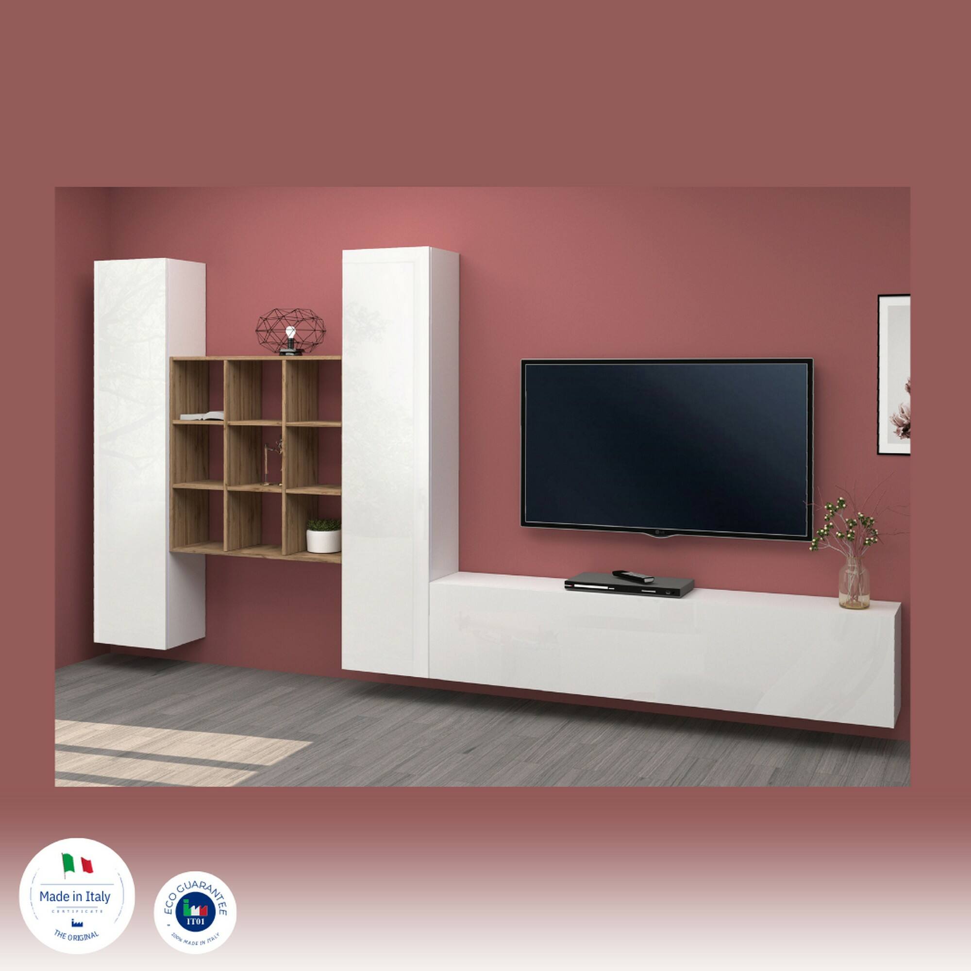 Mobile TV Per Soggiorno HOMIDEA KARYA - Con 3 Armadietti E Mensola - Design Moderno Antracite/Marmo