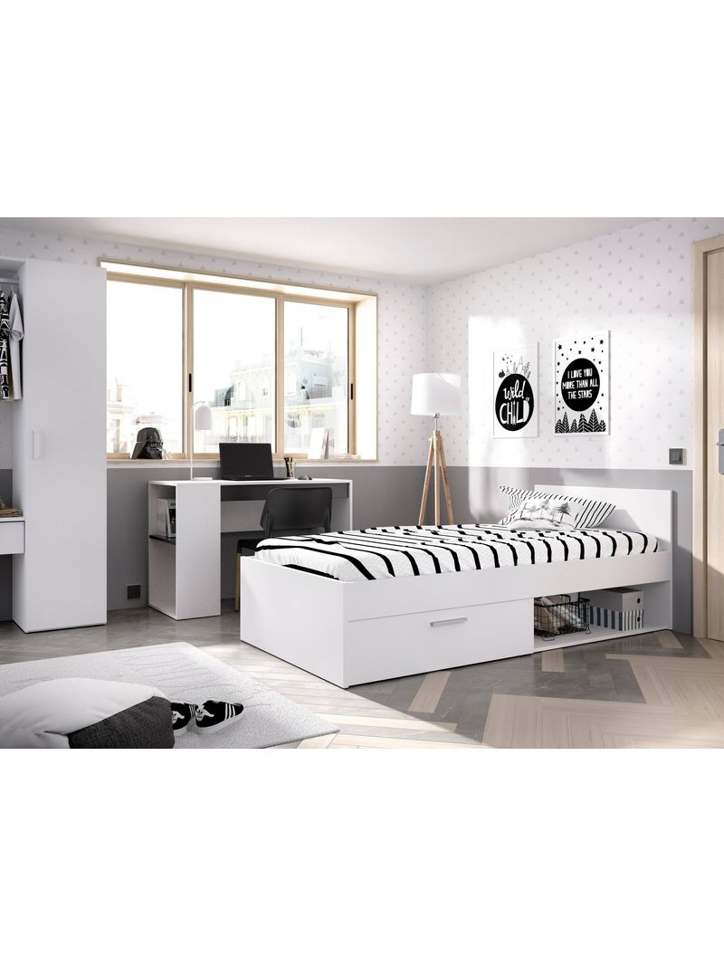 Letto per bambini Daabou, Lettino contenitore per cameretta, Struttura per letto  singolo con 3 cassettoni, 194x97h60 cm, Bianco