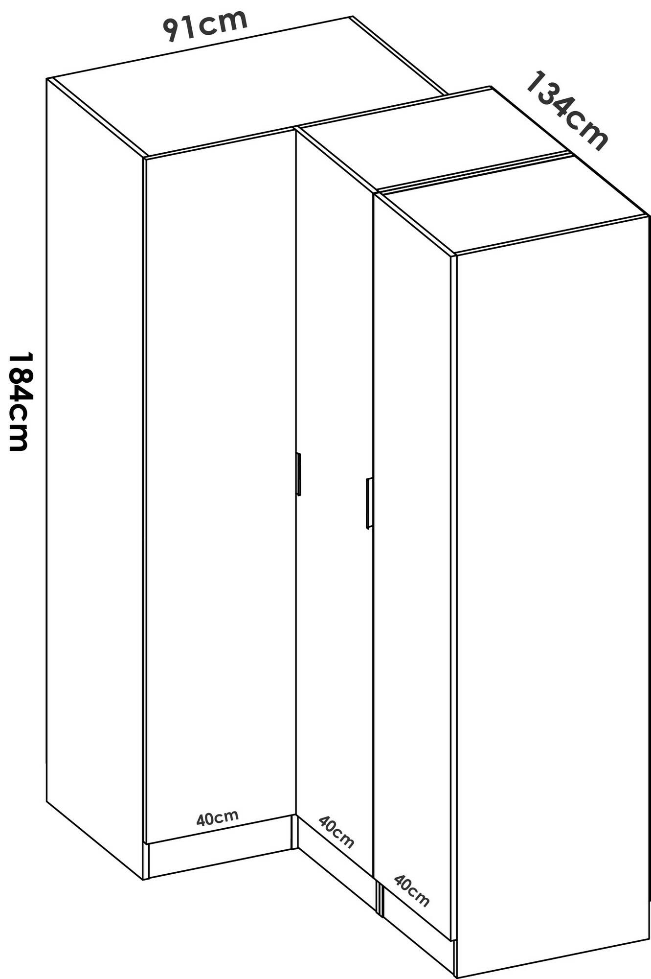 Guardaroba dhuar mobile angolare per camera da letto armadio appendiabiti  ad angolo a 3 ante battenti 133x91h184 cm bianco - BricoBravo