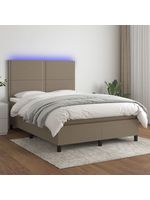 Letto a Molle con Materasso e LED Tortora 140x200 cm in Tessuto