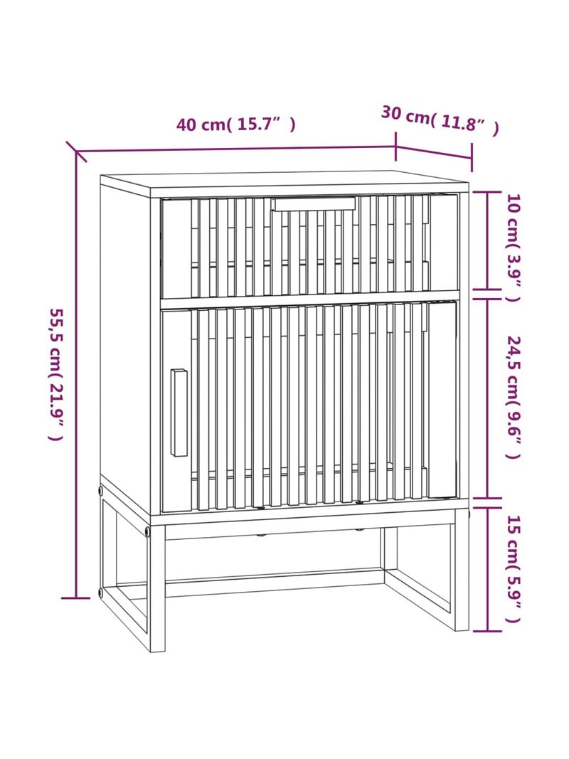 Comodino Nero 40x30x55,5 cm Legno Multistrato e Ferro