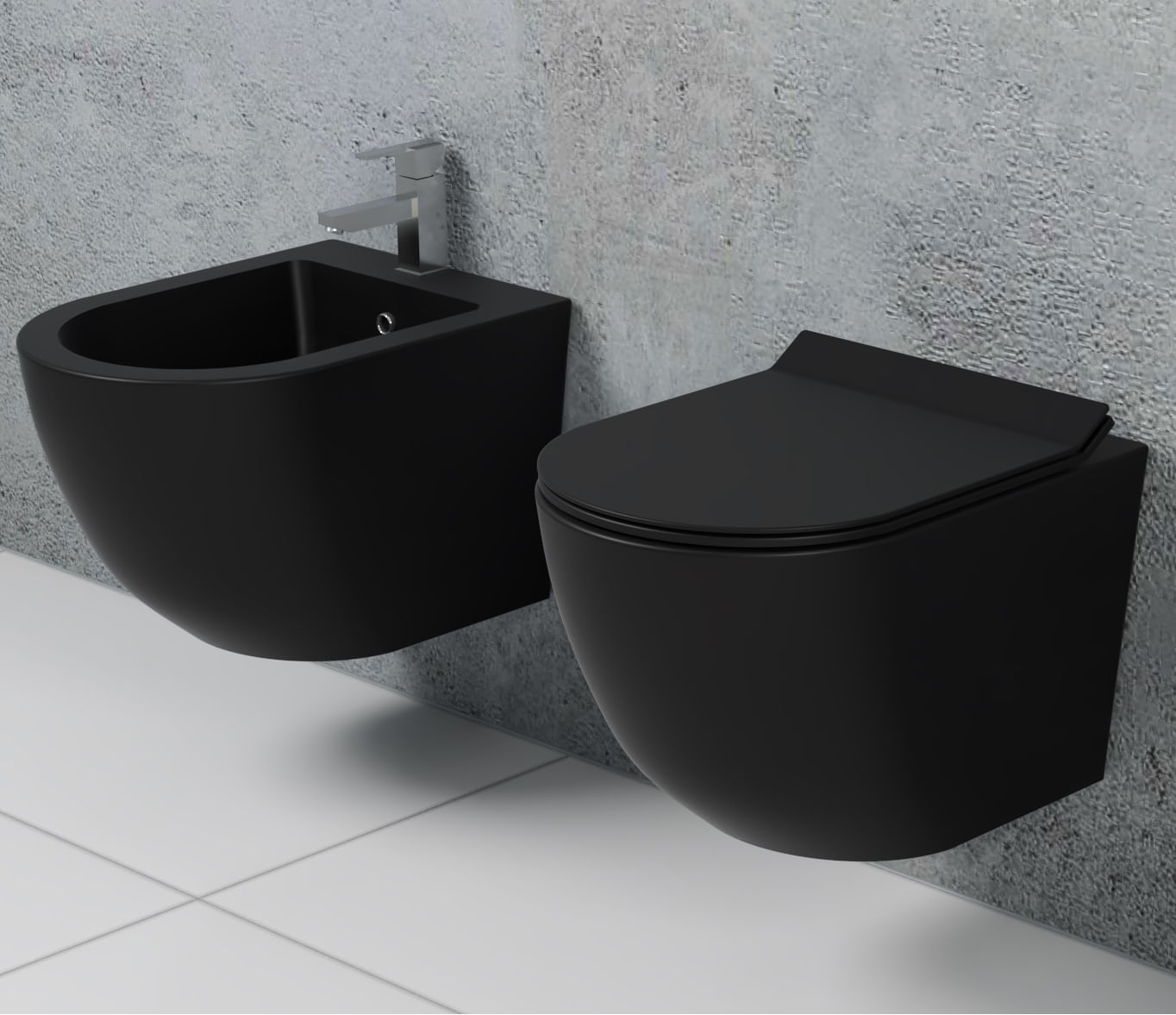 COPPIA BIDET E WC IN CERAMICA NERO OPACO