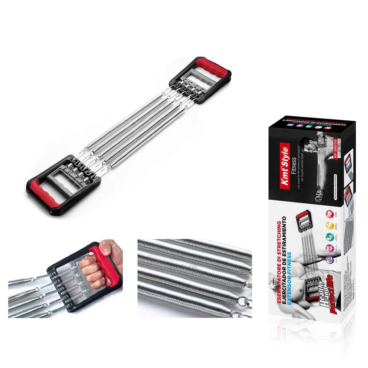 Estensore Per Allenamento Con 5 Molle In Gomma - Rafforza Pettorali E Bicipiti - Regolabile E Leggero - Foto 3