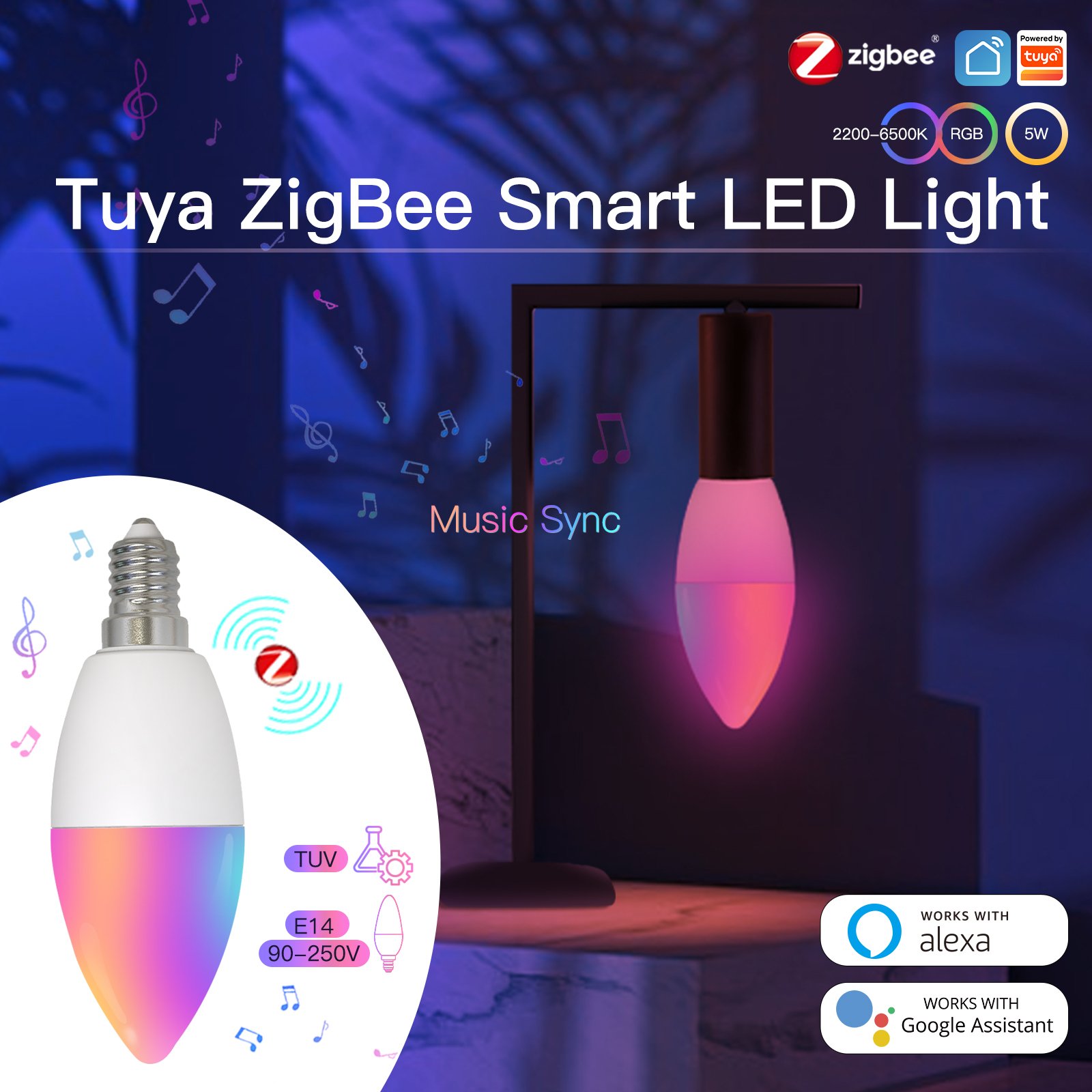 Lampada Led E14 ZigBee 3.0 Smart WiFi 5W RGB CCT Dimmerabile APP Compatible   Alexa Google Home - BricoBravo