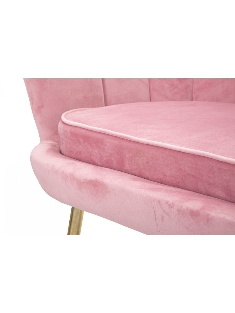 Divanetto 2 posti in velluto, colore rosa, con gambe dorate dal particolare  design che richiama i petali di un fiore, Misure 74 x 84 x 130 cm, Con  imballo rinforzato