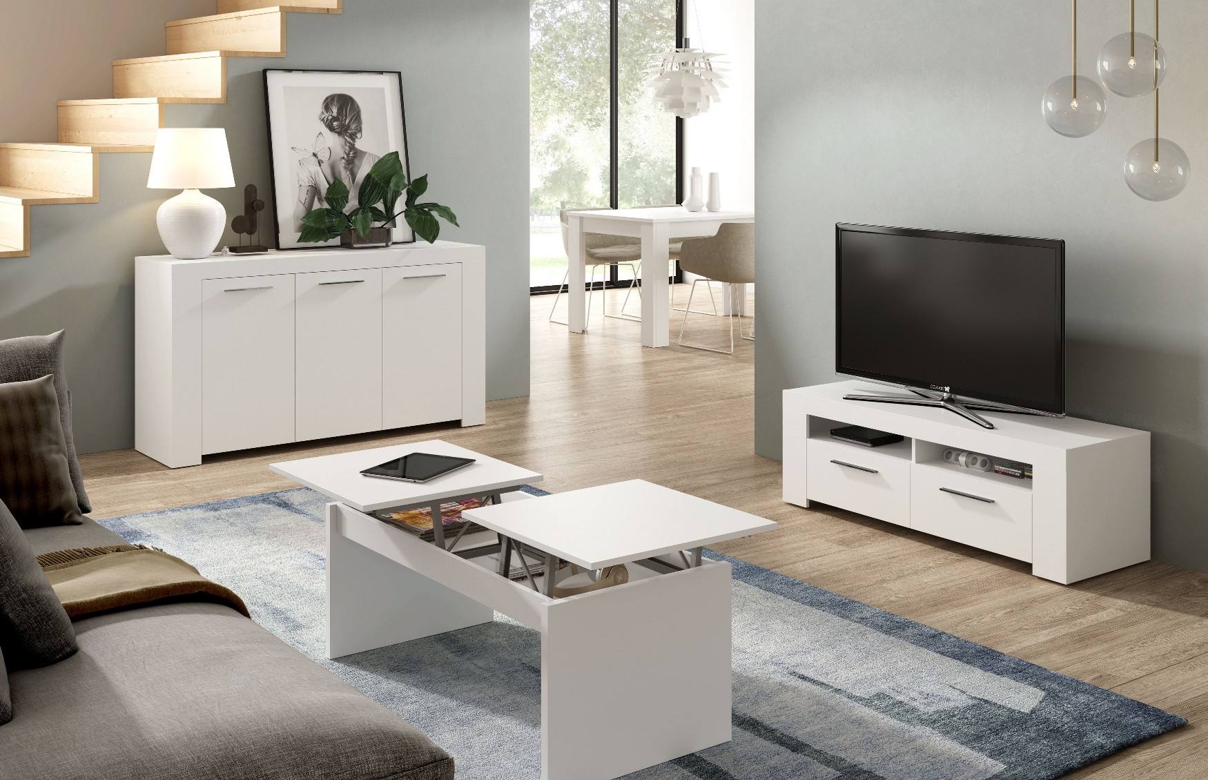 Credenza Bellevue, Madia moderna a 3 ante, Buffet da soggiorno