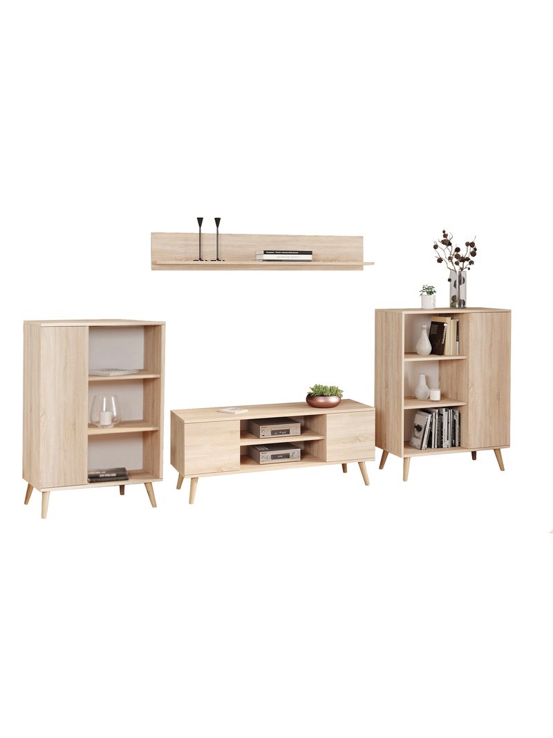 Parete Attrezzata Dmora Per Soggiorno - Mobile Porta TV Moderno Con Pensile E Mensola, 200x46x41 Cm, Rovere E Bianco - Foto 4