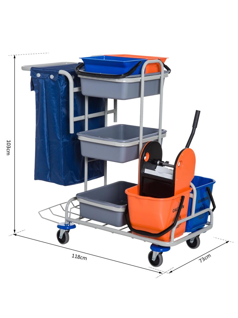 Carrello pulizie professionale con 4 secchi 18l/6l blu e arancione -  BricoBravo