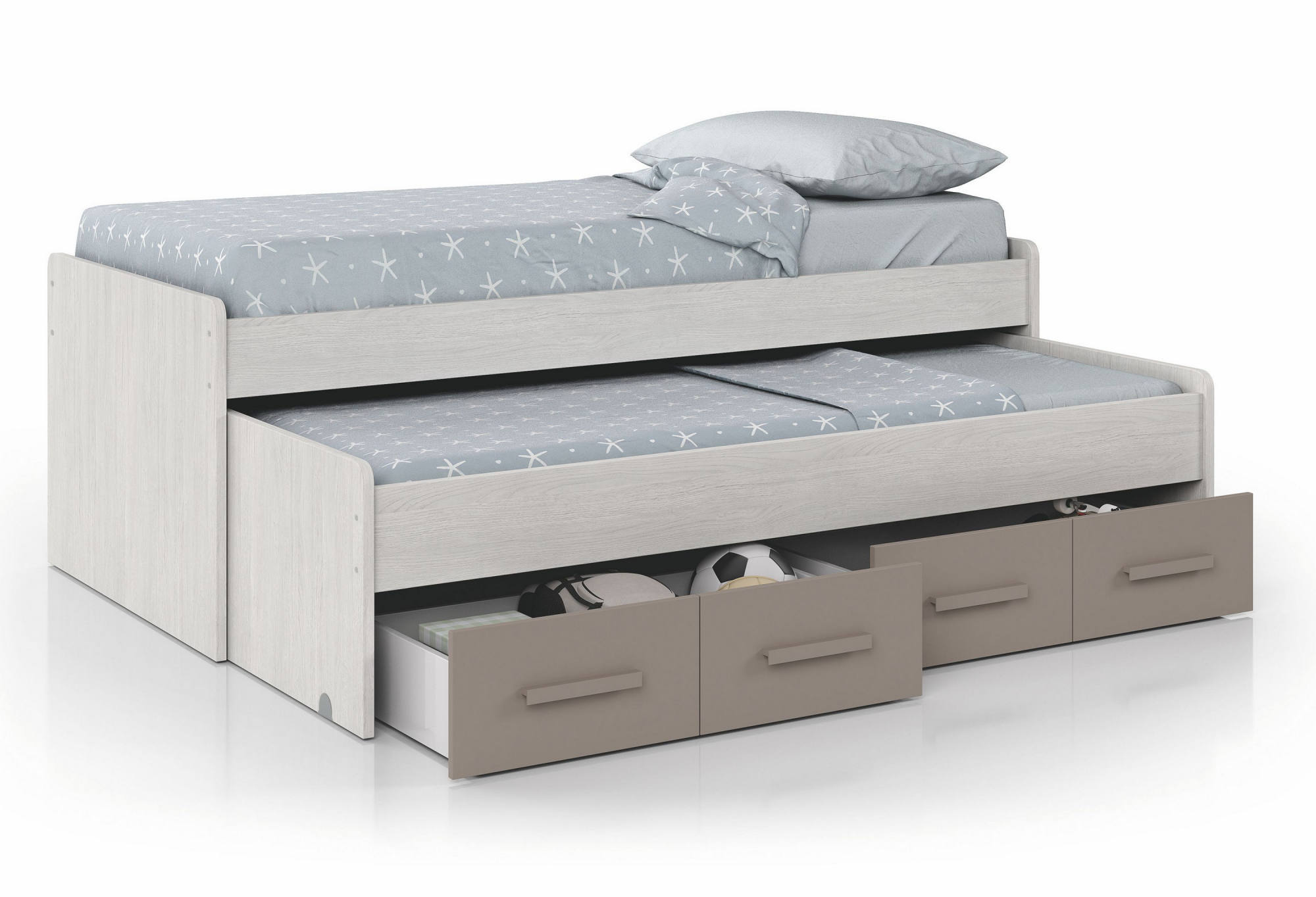 Dmora - Letto singolo Dcurci, Struttura letto per cameretta, Letto singolo  con lettino estraibile e 2 cassetti