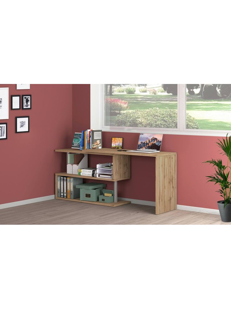 Scrivania Ufficio Scrivania Priscille 120x48x72 Cm - Multiuso Per Ufficio O Casa, Colore Quercia E Bianco, Con 3 Cassetti Scrivania Salvaspazio