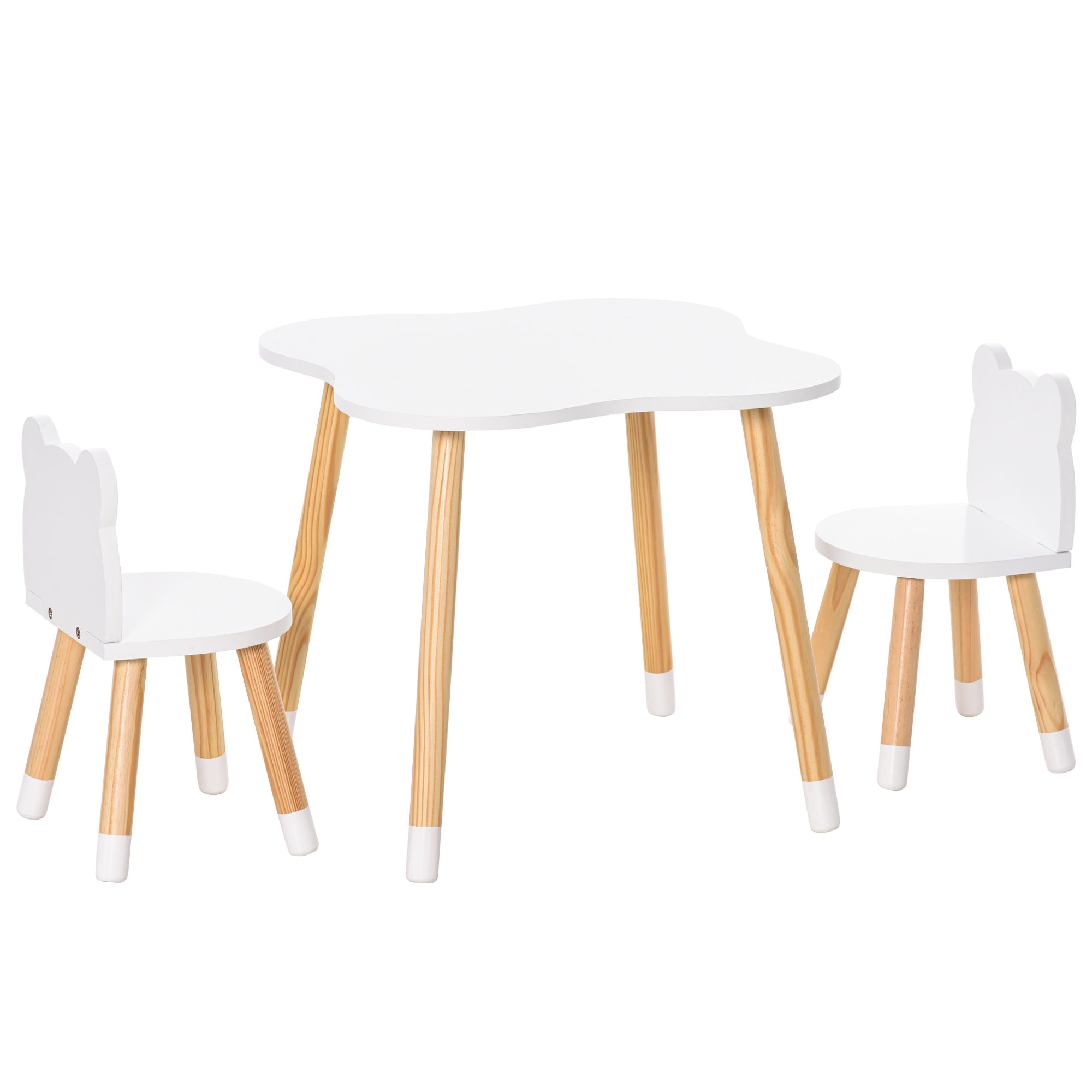 Set Tavolino con 2 Sedie per Bambini a Forma di Orsetto in Legno di Pino e  MDF Bianco - BricoBravo