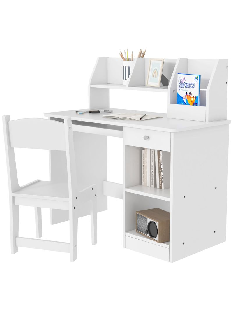 Set Tavolo E Sedie Per Bambini RELAX4LIFE - Con Cassetto E Armadietto, Bianco, Per Studio E Gioco 4-8 Anni - Foto 7