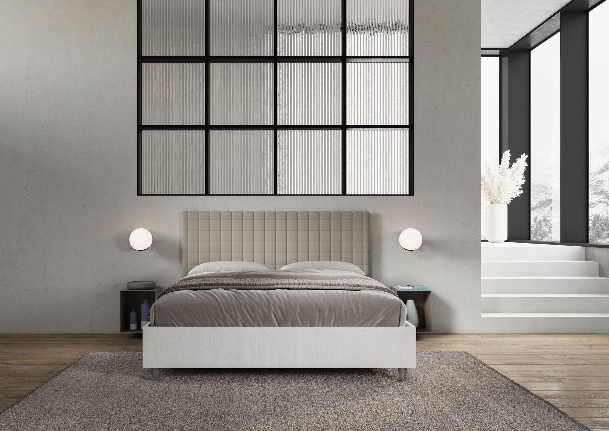 Letto Matrimoniale 160x190 Con Testiera E Spazio Archiviazione - Struttura In Acciaio, Design Moderno, Nero - Foto 2