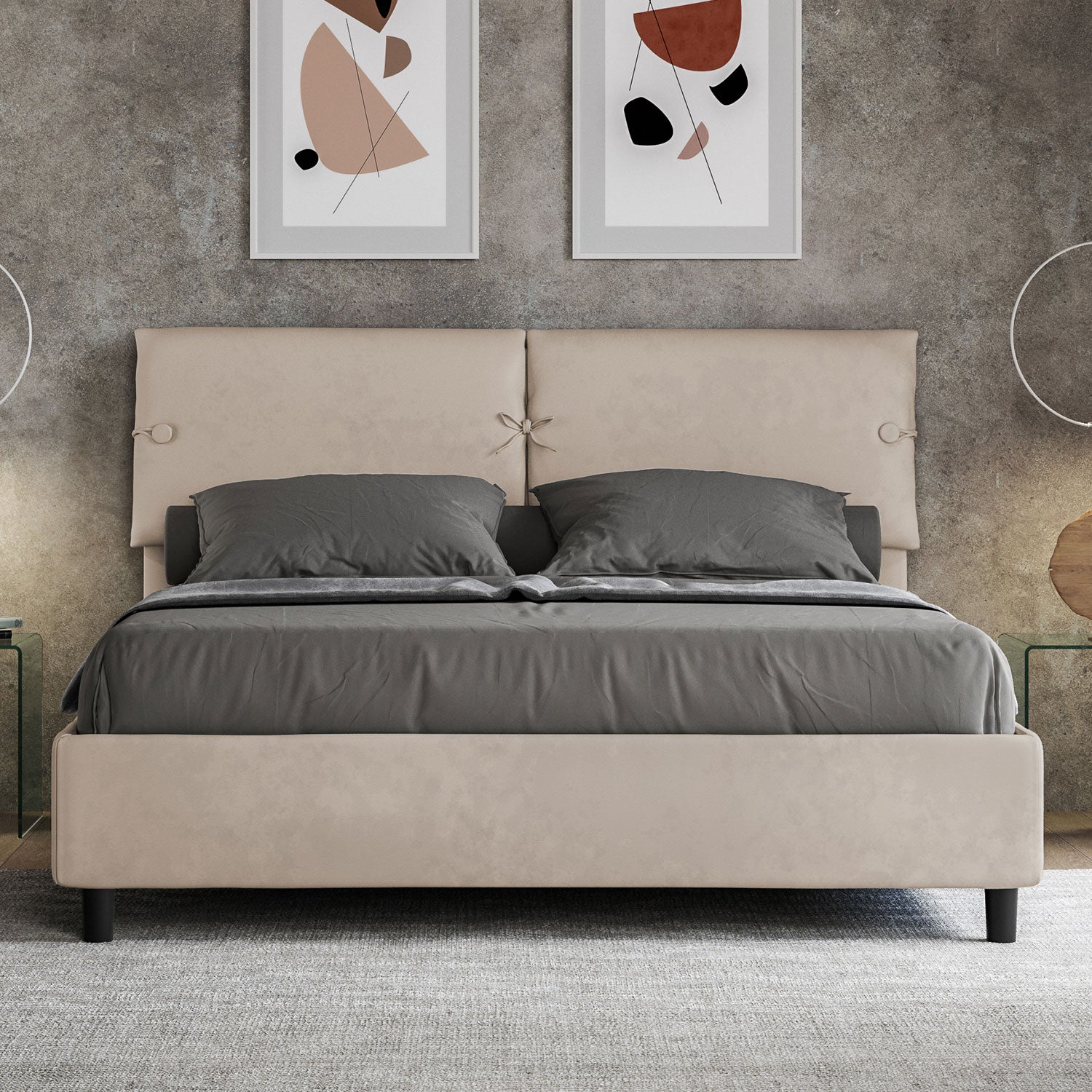 Letto Matrimoniale 160x190 cm con Rete e Contenitore Sleeper Sabbia