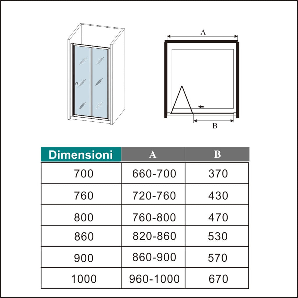 185 cm Box Doccia per Nicchia Porta a Soffietto Vetro Temperato 5 mm  Trasparente Profilo Nero Opaco 76 cm