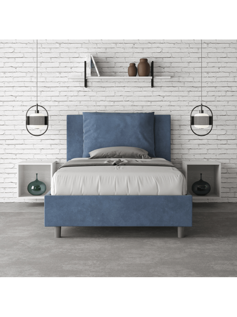 Letto imbottito 1 piazza e mezza 120x190 cm Antea - Con rete,Microfibra,Blu  - BricoBravo