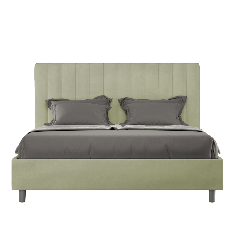 Letto imbottito verde in legno di eucalipto, 140x190 cm