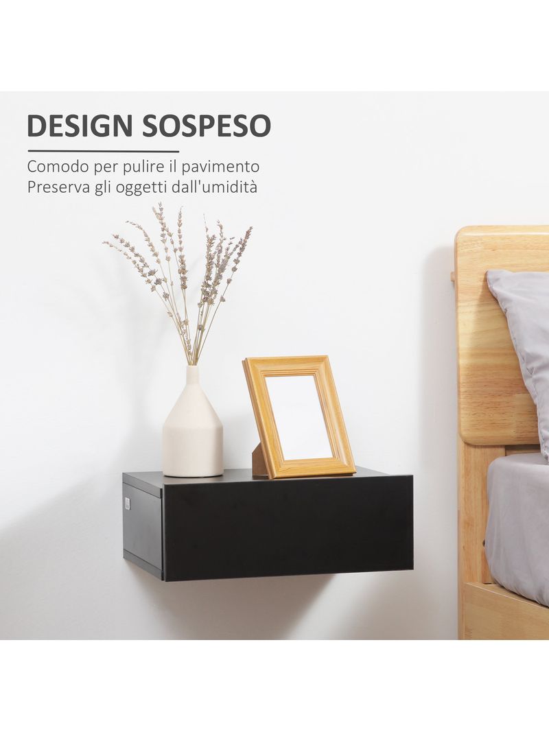 Set 2 comodini sospesi 1 cassetto 40x30x15 cm in legno truciolare