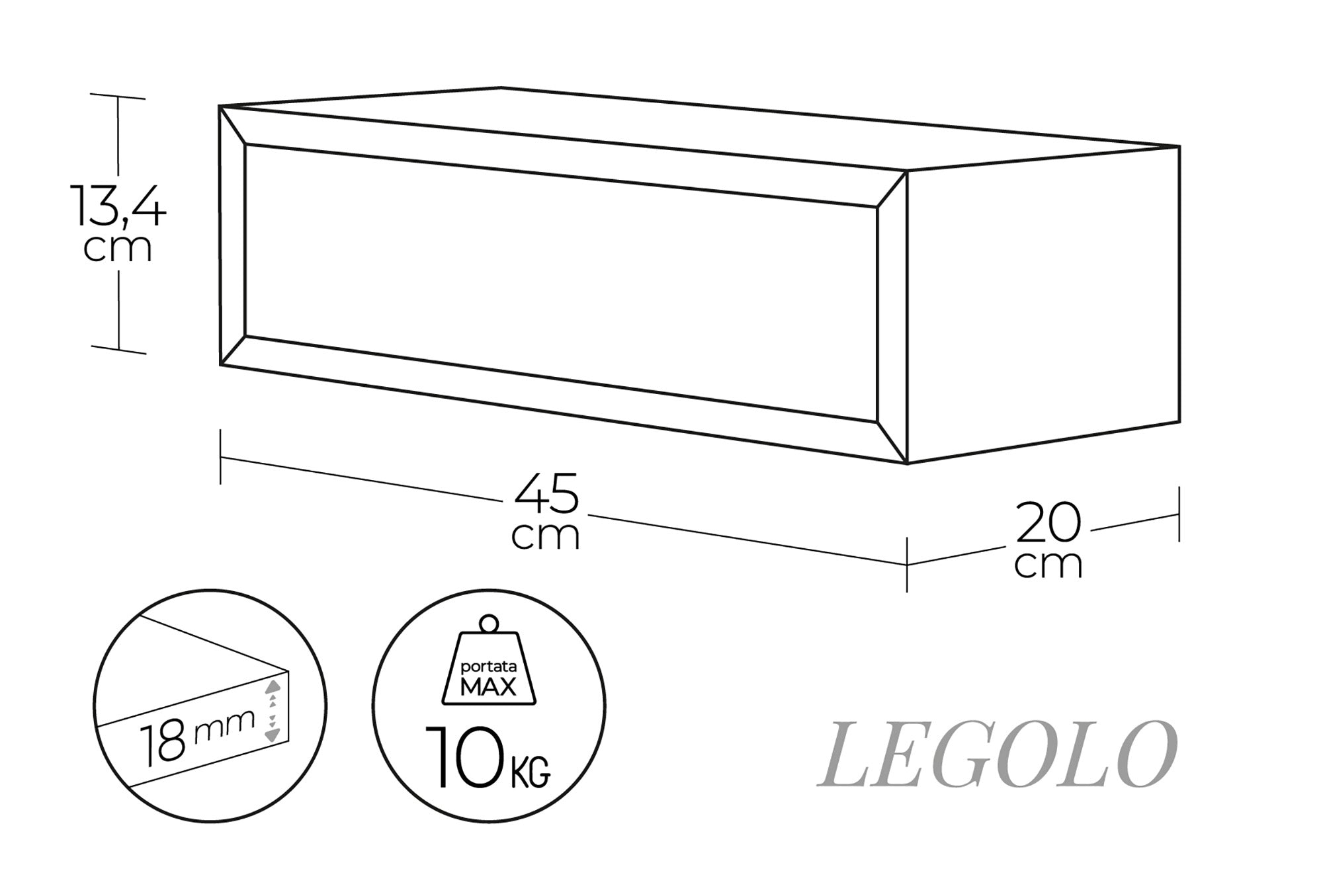 Mensola con cassetto Lego MDF 450x134x200 mm rovere grigio