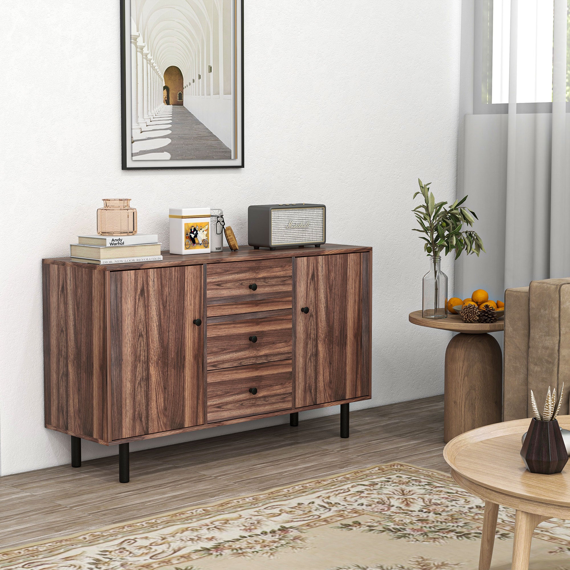 Credenza Moderna per Soggiorno 127x40x76 cm 2 Armadietti e 3 Cassetti in  Truciolato e Legno Marrone – acquista su Giordano Shop