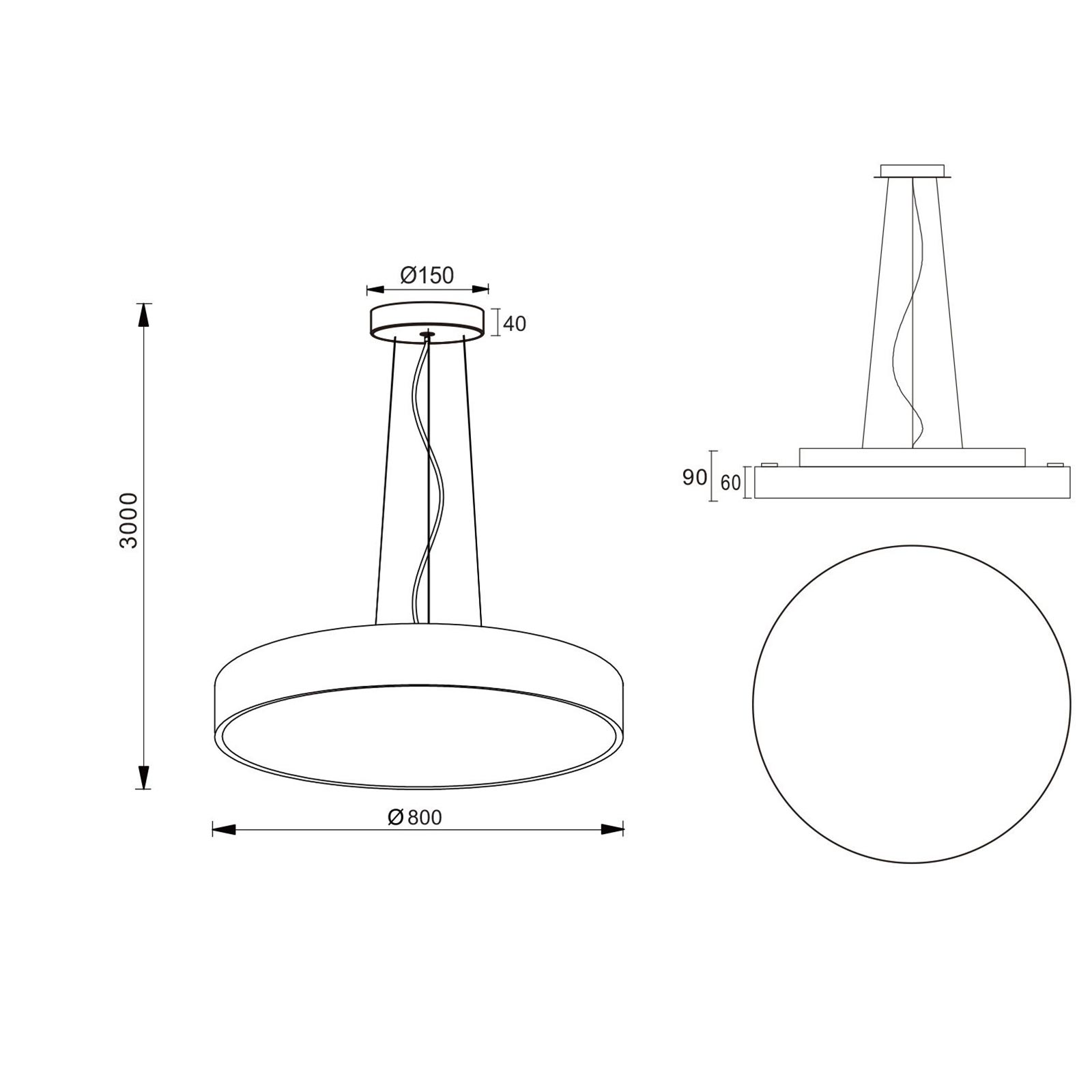 MENKAR 600 Lampadario pendente cerchio 60cm LED 65W lampada UP