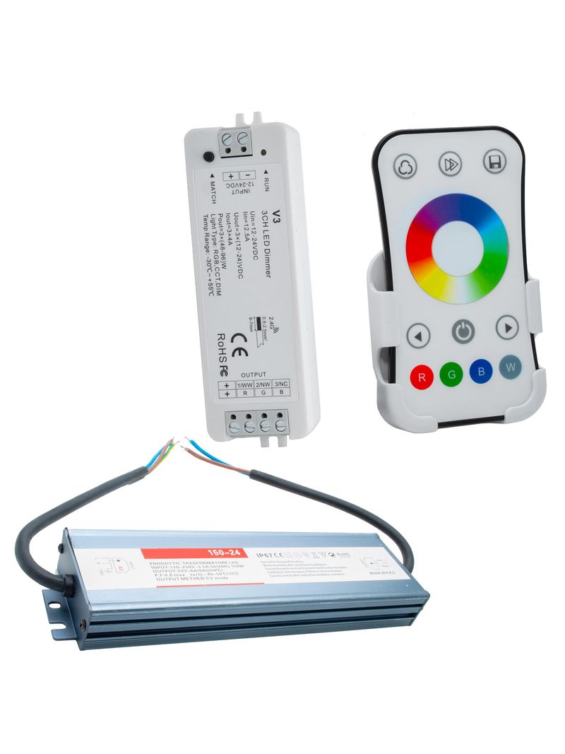 KIT striscia 600 LED RGB luce cromoterapia bagno centralina RF 24V stagna  IP68 : : Illuminazione