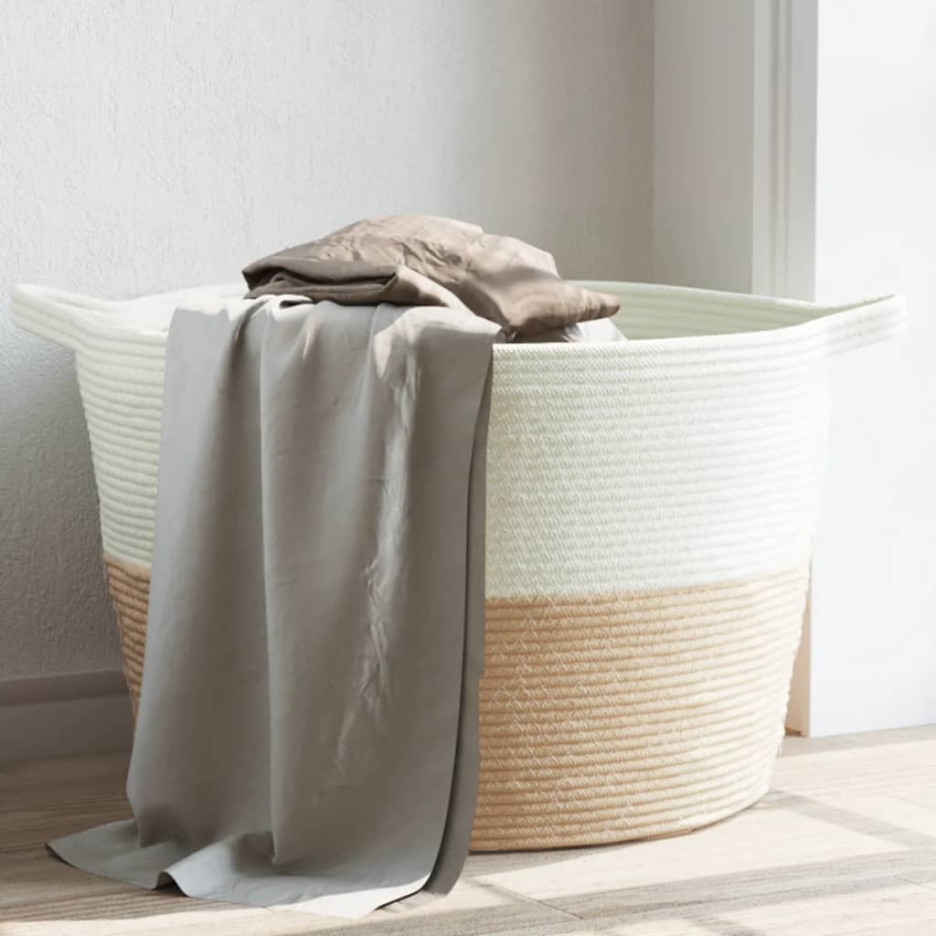 Cesto per Biancheria Beige e Bianco Ø60x36 cm in Cotone 358475 - BricoBravo