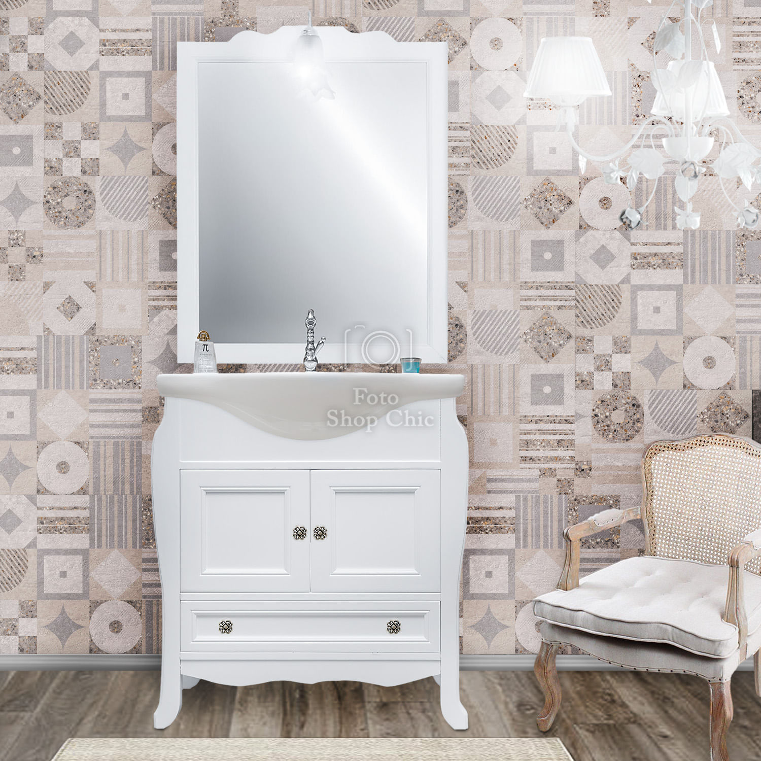 Mobile bagno 68cm shabby chic legno bianco 