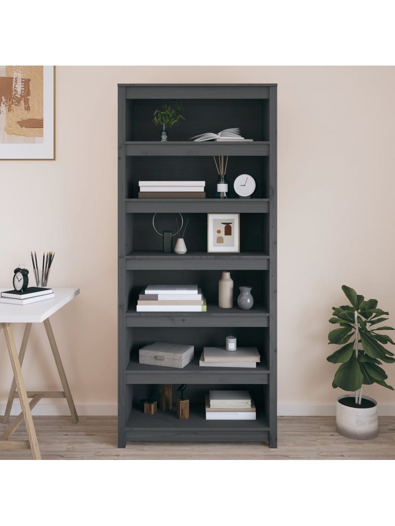 Libreria Grigia 80x35x183 Cm In Legno Massello Di Pino - BricoBravo