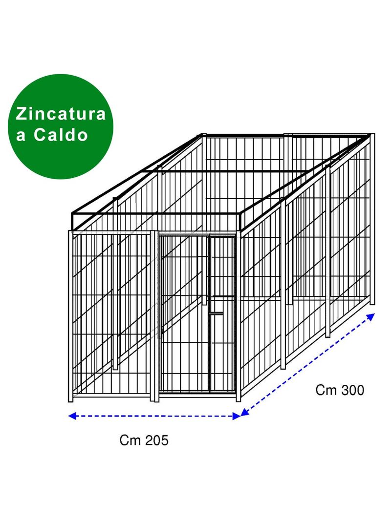 Recinto per cani 3x2 metri con copertura zincatura a caldo viteria compresa